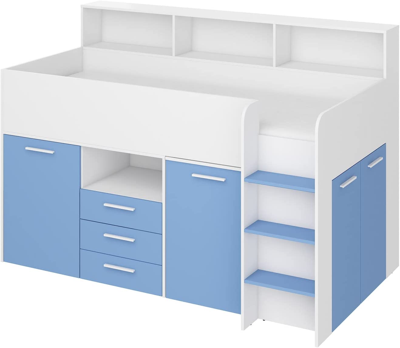 Letto armadio cassettiere bambini neo cm206x120x138h bianco blu —