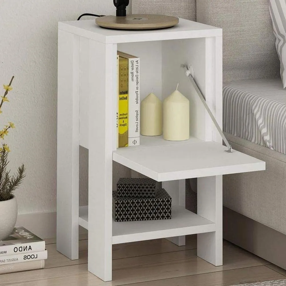 Comodino Mobiletto 2 Ripiani con Anta Tavolino Design Moderno in legno Bianco