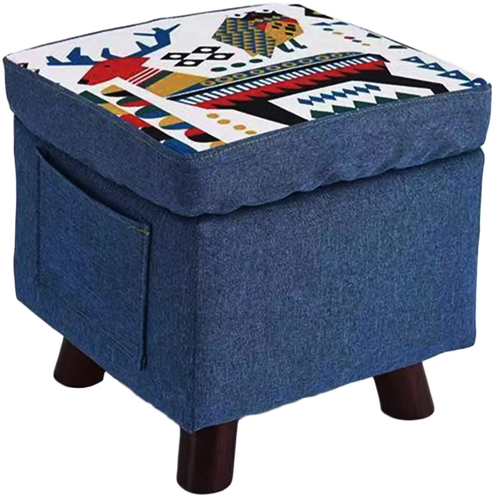 Pouf Contenitore in Tessuto Multiuso Poggiapiedi Sgabello e Baule Colore Blu