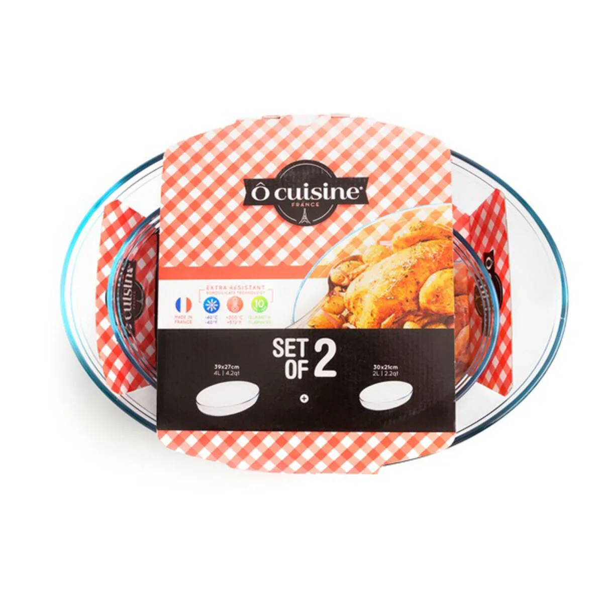 Set di Teglie da Forno Ô Cuisine 334SA06 Trasparente Vetro (2 pcs)