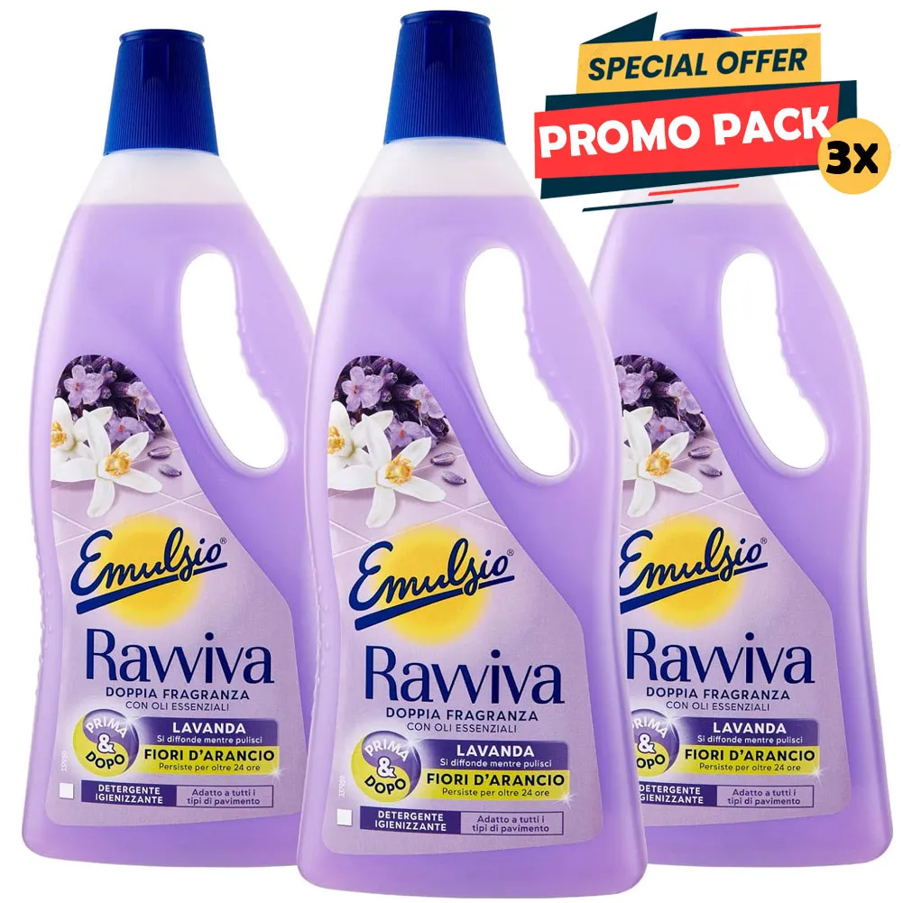 Emulsio Ravviva Doppia Fragranza Detergente Pavimenti Azione Igiene 3 x 750 ml (1)