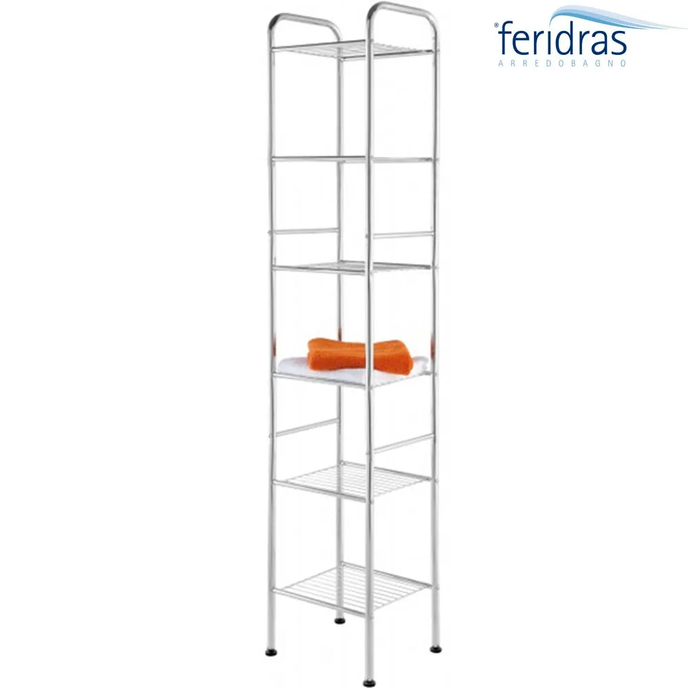 Scaffale A Colonna 6 Ripiani Acciaio Cromato 170x32x28 Cm Arredo Bagno Feridras