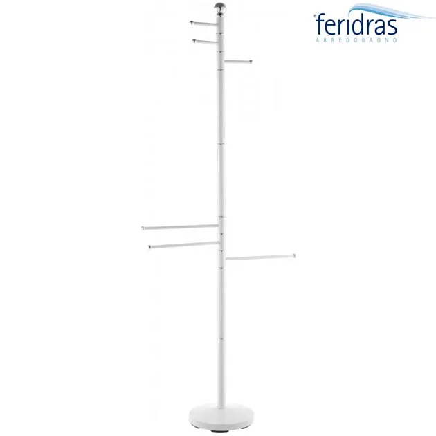 Piantana Porta Asciugamani 6 Bracci Acciaio Bianco 177 Cm Arredo Bagno Feridras