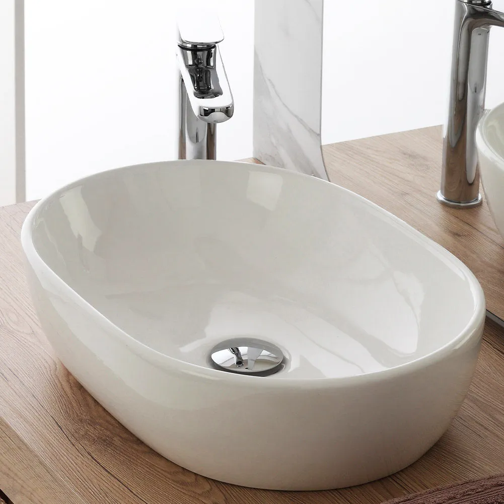 Lavabo d'Appoggio Forma Ovale in Ceramica Bianca 47,5x13,5x34 cm Design Moderno