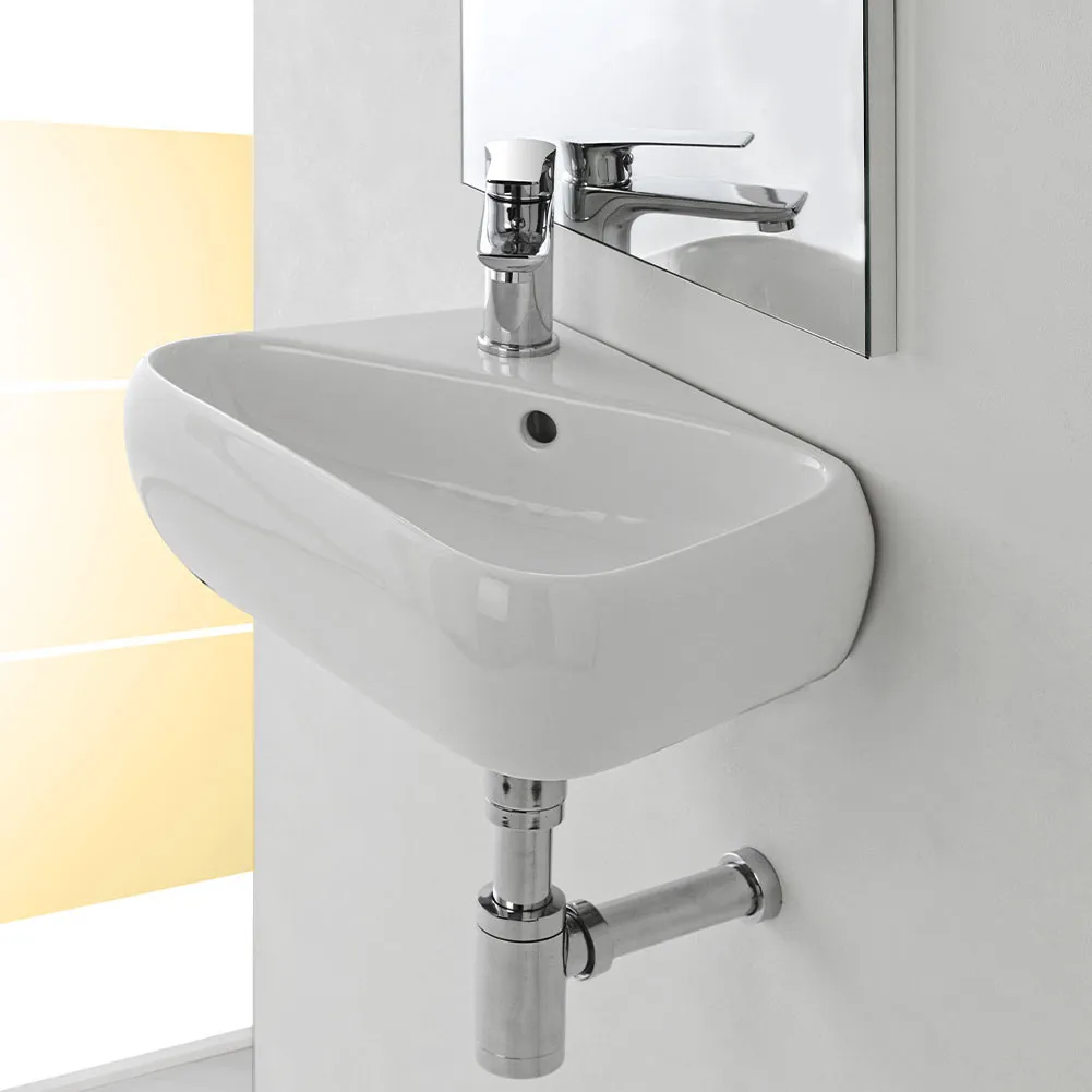 Lavabo Lavandino Sospeso in Ceramica Bianco Lucido 45x27,5x15 cm Design Moderno