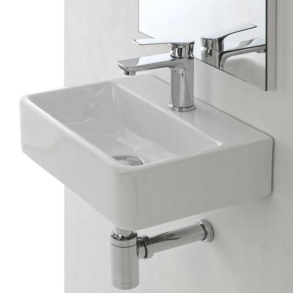 Lavabo Lavandino Sospeso in Ceramica Rettangolare Moderno Bianco 40x11,5x29,5cm