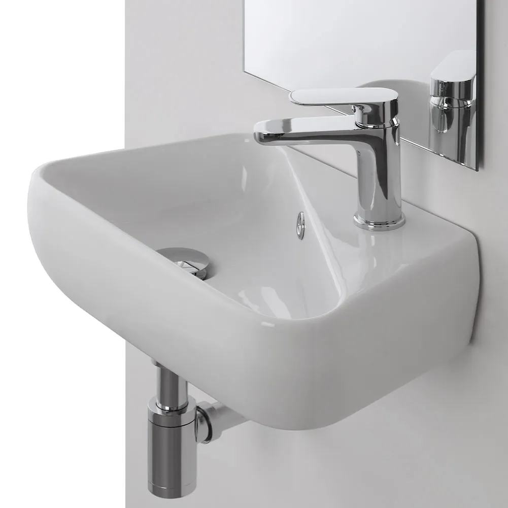 Lavabo Lavandino Sospeso in Ceramica Bianco Lucido Design Moderno 40x15x27,5 cm