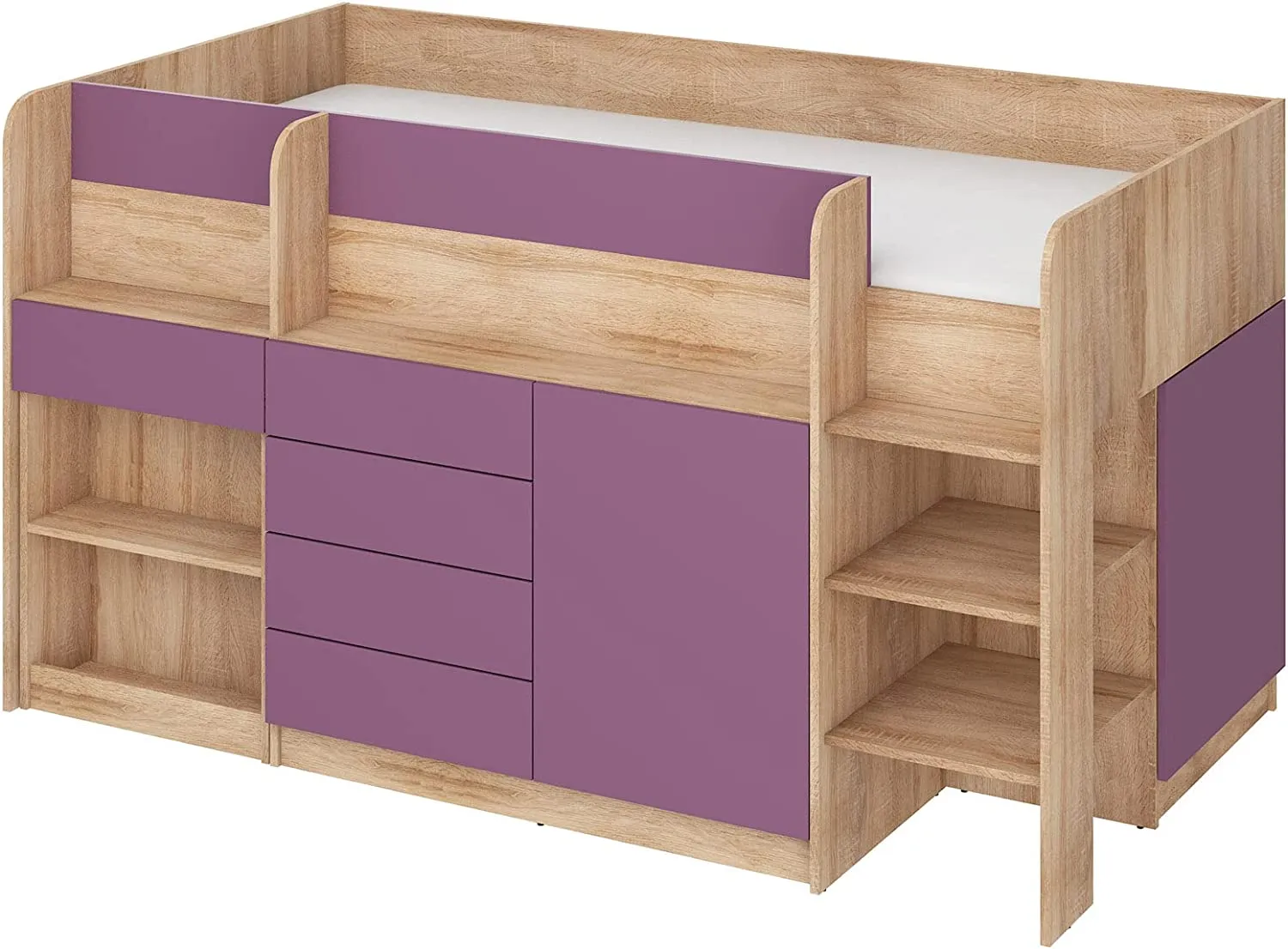 LETTO MOBILE CASSETTIERA CON SCRITTOIO SMILE P 204x 112x112cm LATO DESTRO ROVERE VIOLA