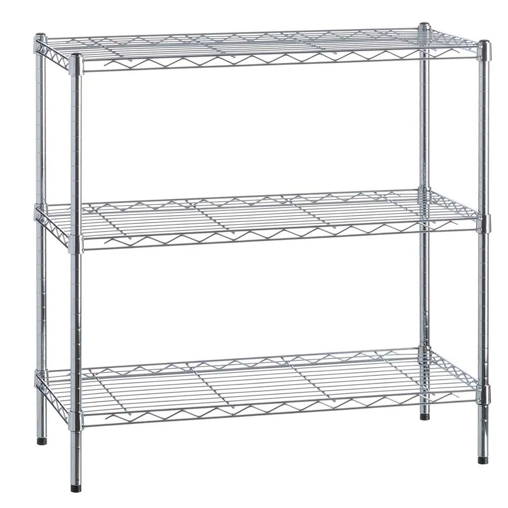 Scaffalatura Mobile Libreria Scaffale in Metallo Cromato 3 Scaffali 90x35x88cm