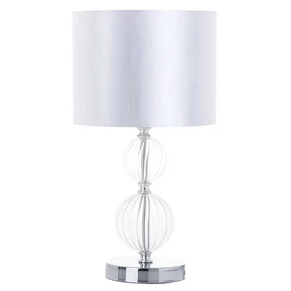 Lampada da tavolo Lume da Comodino in Cristallo e Tessuto Bianco Abatjour 22x40