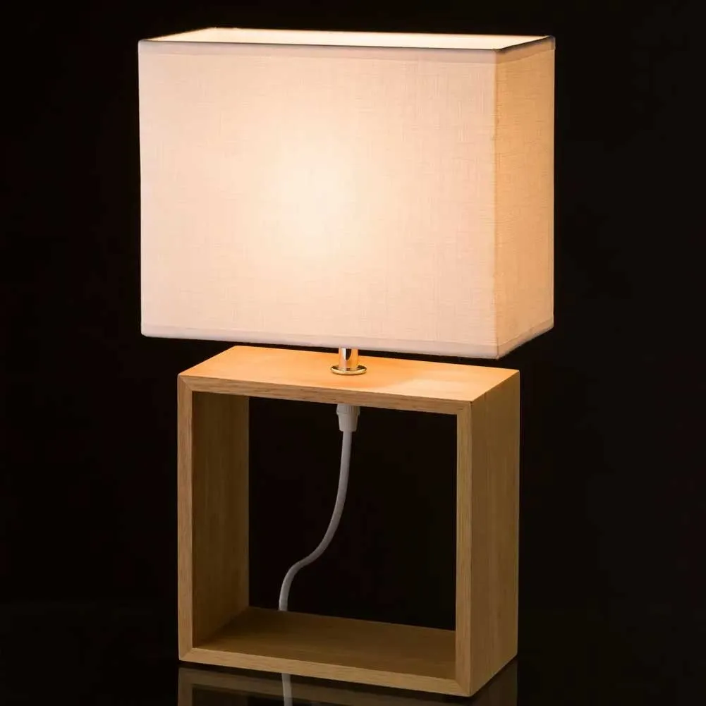 Lampada da Tavolo Lume da Comodino in Legno e Tessuto Bianco Abatjour 41cm