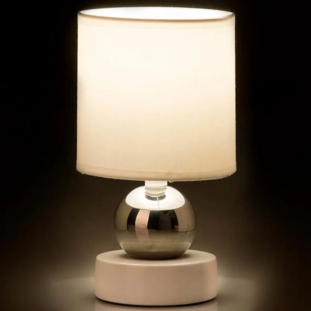 Lampada da Tavolo Lume Comodino Ceramica Tessuto Bianco Design Moderno Abatjour