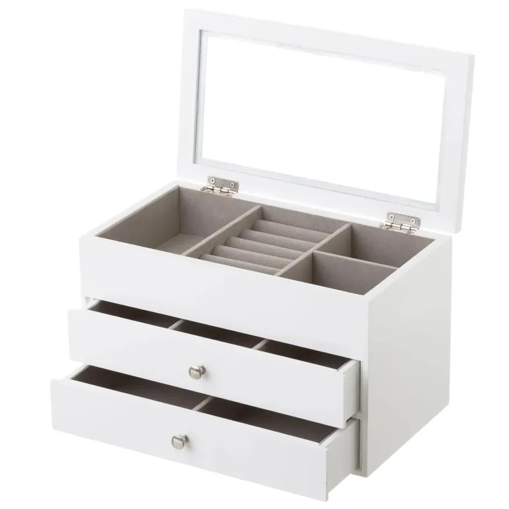 Portagioie in Legno Bianco Scatola Organizer Porta Gioielli 16,50x26x14,50cm