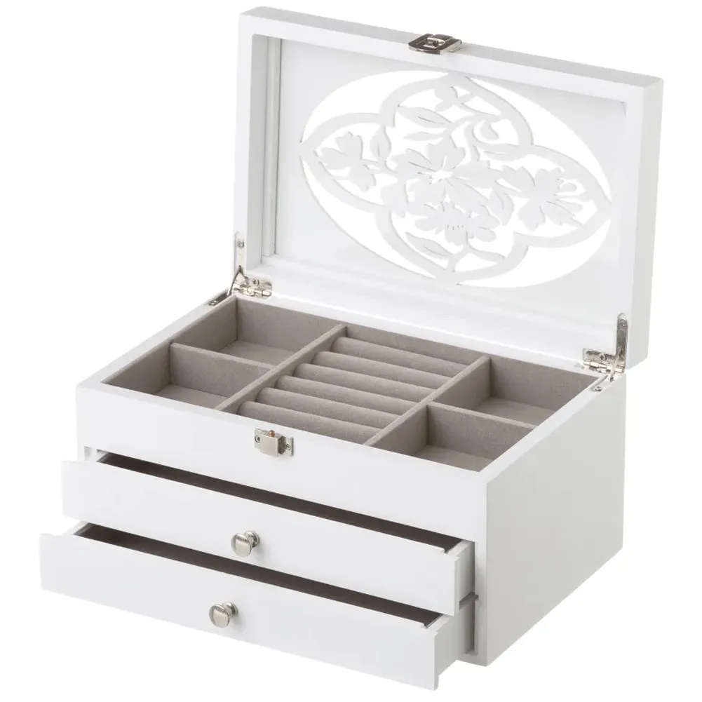 Portagioie in Legno Bianco Scatola Organizer Porta Gioielli 14,50x23x12 cm