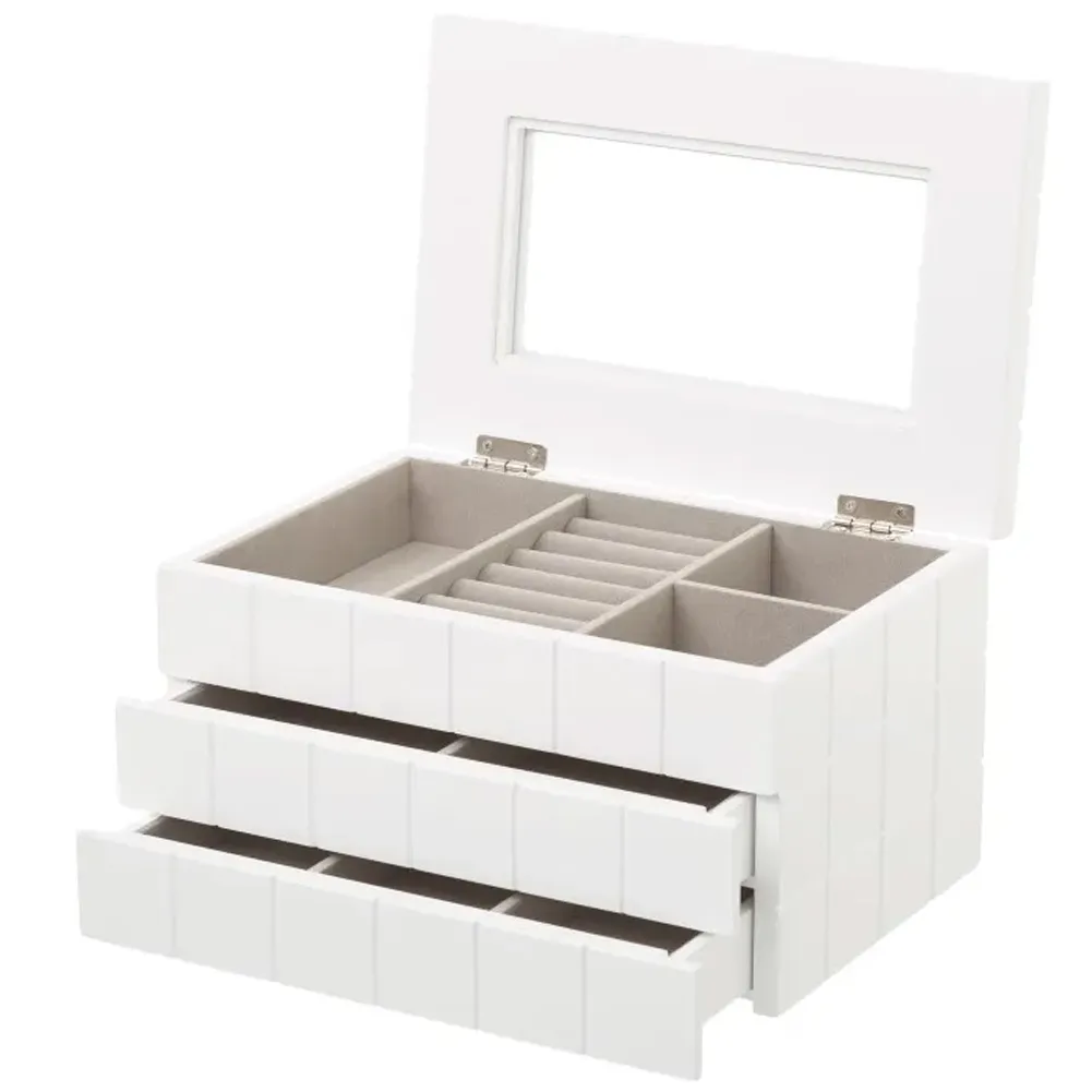 Portagioie Legno Bianco Scatola Organizer Porta Gioielli 2 Cassetti 1 Ripiano