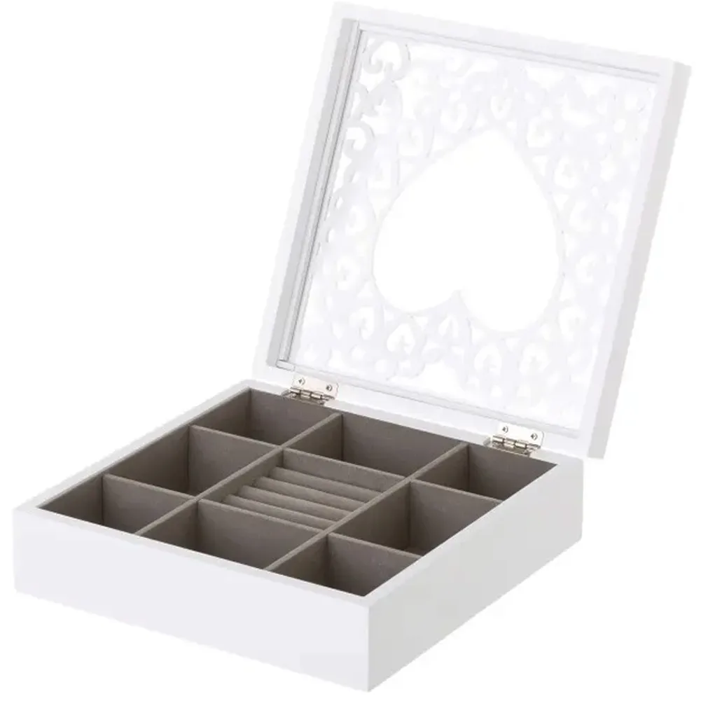 Portagioie Richiudibile Scatola Organizer Legno Bianco Porta Gioielli 23x23x7 cm