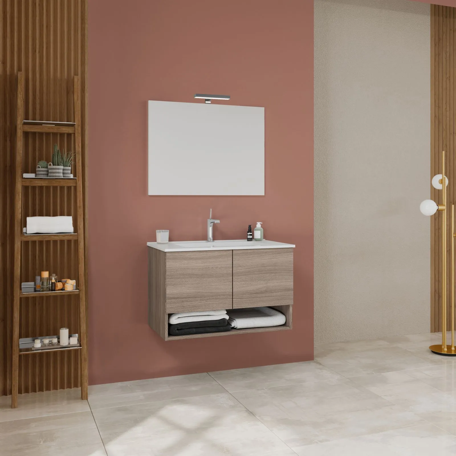 MOBILE BAGNO OSLO SOSPESO cm80x46x53h ROVERE FUMO