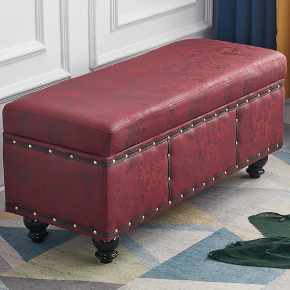 Cassapanca Contenitore Ecopelle Divano Panca Pouf Contenitore 80x43 cm Bordeaux (1)