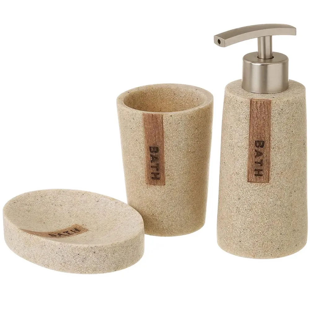 Set da Bagno con Dispenser Porta Sapone Bicchiere Portaspazzolino Effetto Pietra