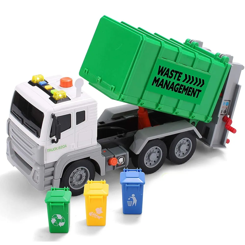 Camion Ecologico Giocattolo Bambini Movimento Frizione Luci Suorni e Bidoni