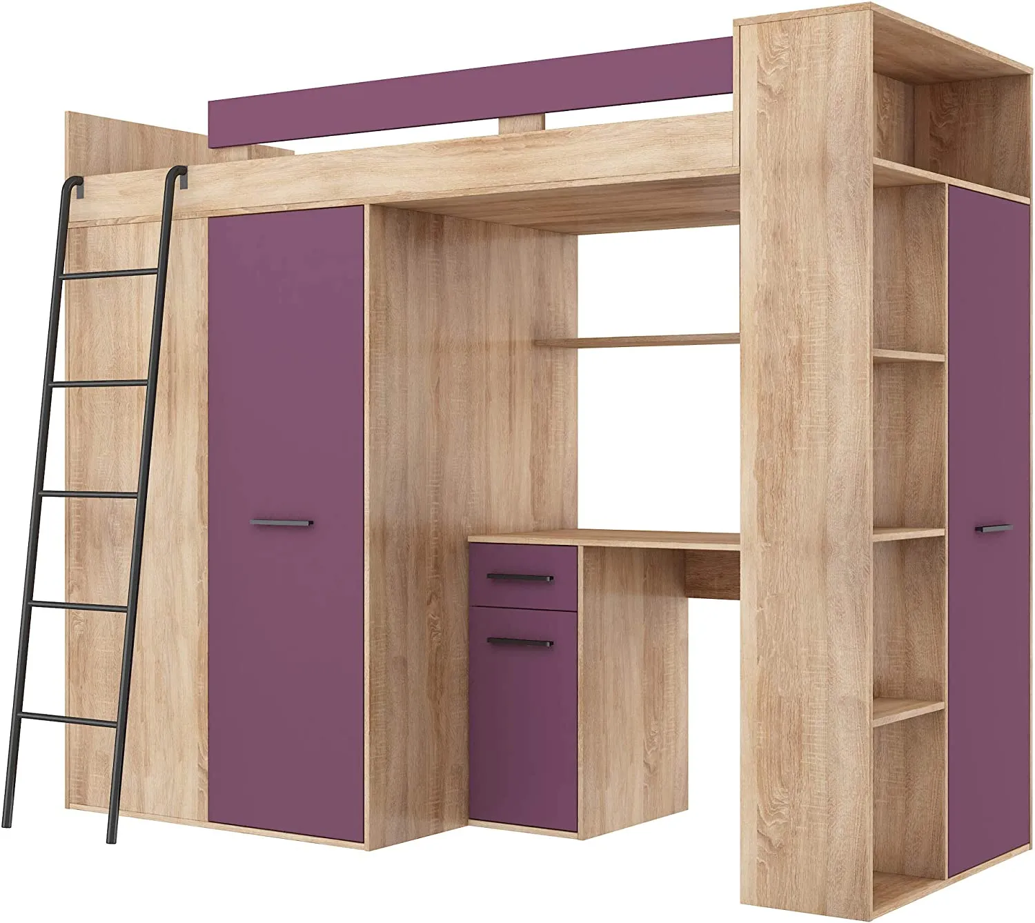 MOBILE LETTO SOPPALCO SCALETTA BAMBINI VERANA L cm190x120x236h ROVERE VIOLA