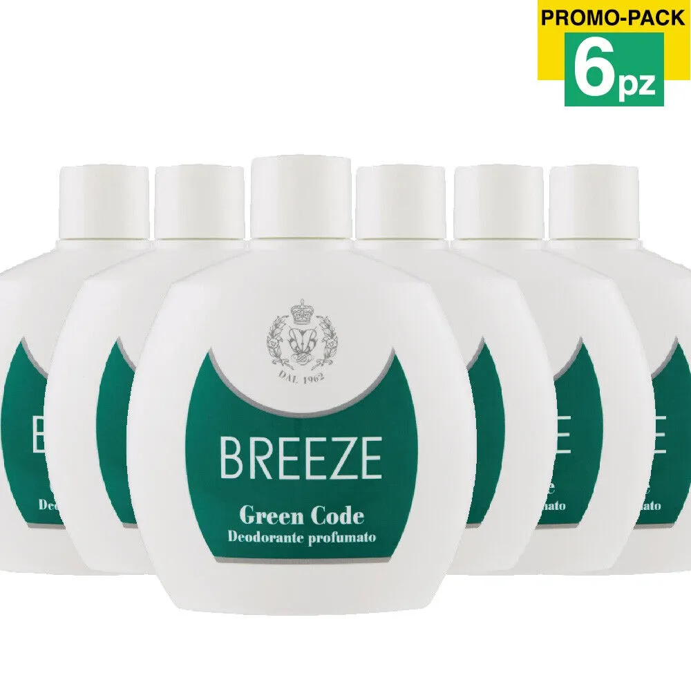 6 x Breeze Squeeze Deodorante Profumato Green Code 100ml Corpo No Gas