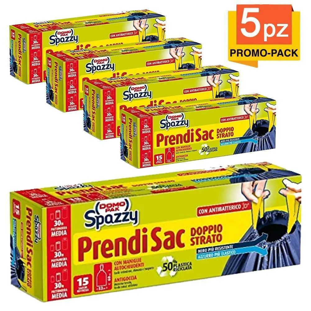 90 x Sacchetti Spazzatura 30 LT Con Maniglie Domo Pak Spazzy Antigoccia