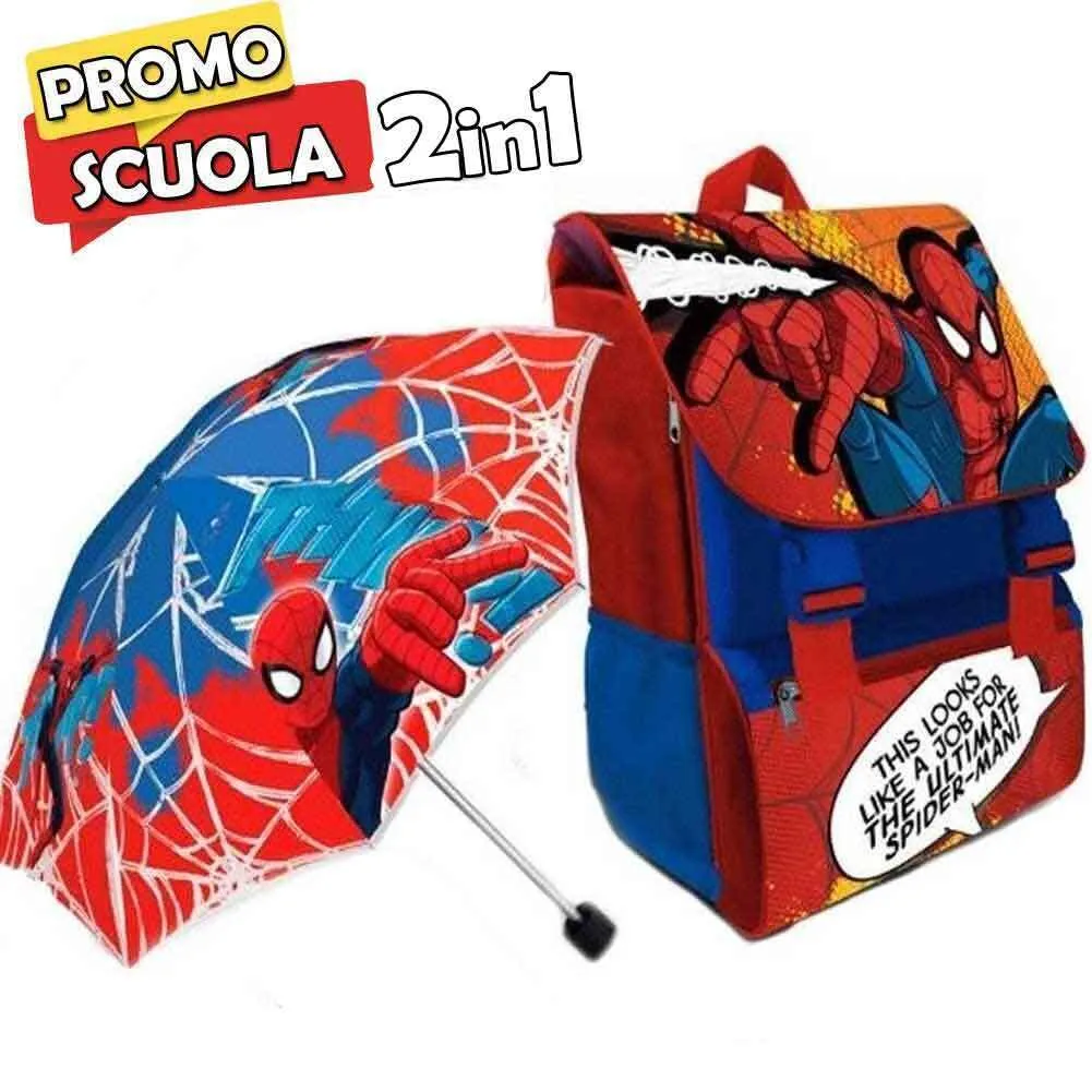 Zaino Scuola Estensibile Spiderman Marvel Kit Completo Ombrello e Astuccio 3 ZIP