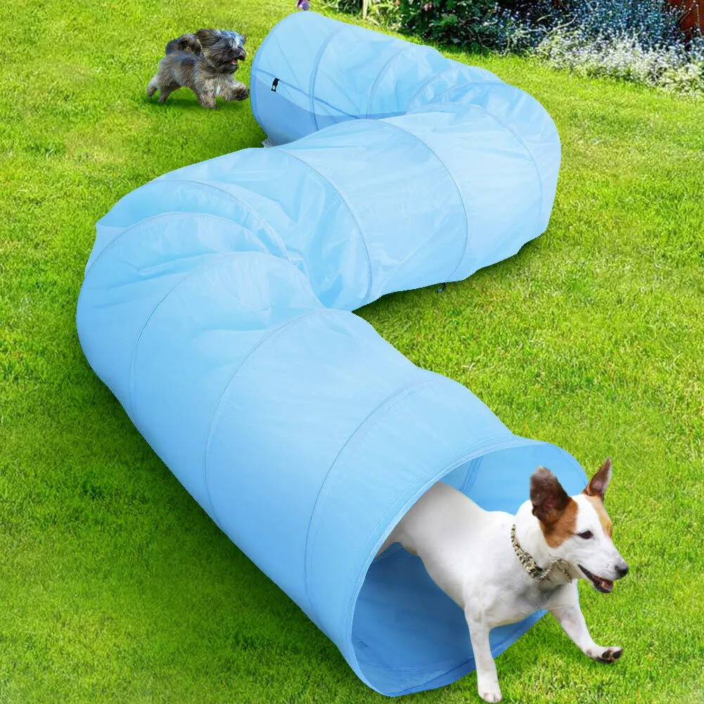 Tunnel Gioco Addestramento Cani Gatti Animali 500x60cm Tessuto Azzurro con Borsa