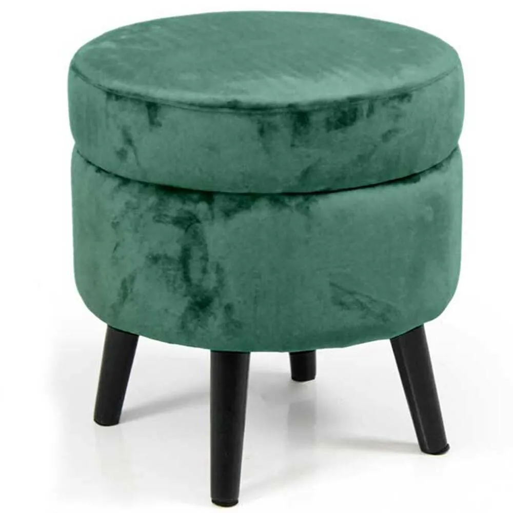 Pouf Contenitore Sgabello Cassapanca Poggiapiedi in Tessuto Velluto Verde 37x40