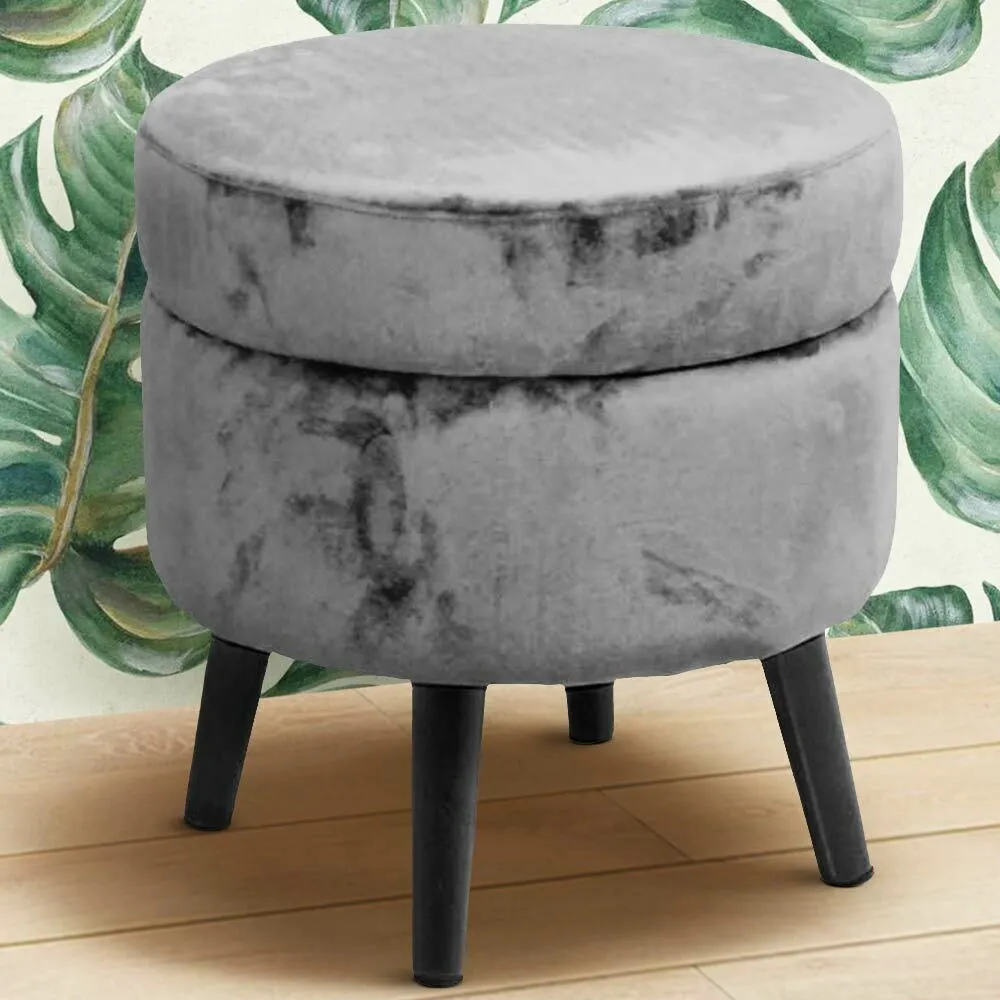 Pouf Contenitore Sgabello Cassapanca Poggiapiedi in Tessuto Velluto Grigio 37x40