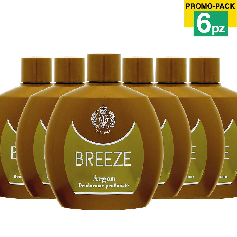 6 x Breeze Squeeze Deodorante Profumato Argan 100ml Corpo No Gas