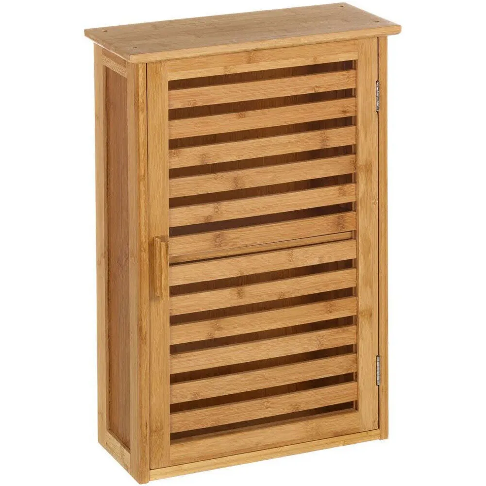 Armadietto Mobile Bagno Cucina Pensile a Parete Con Ripiano In Bambu 40x15x60cm