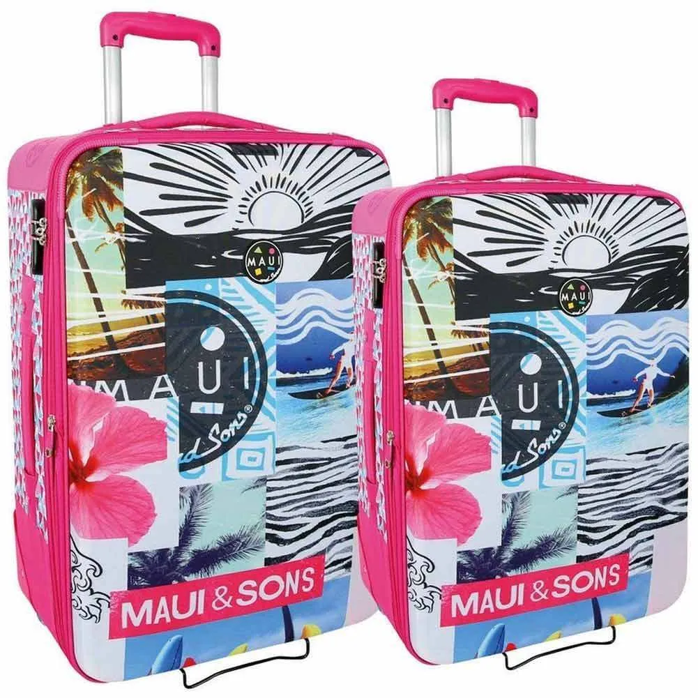 Set 2 Trolley Bagaglio a Mano da Viaggio Maui and Sons 2 ruote Rosa