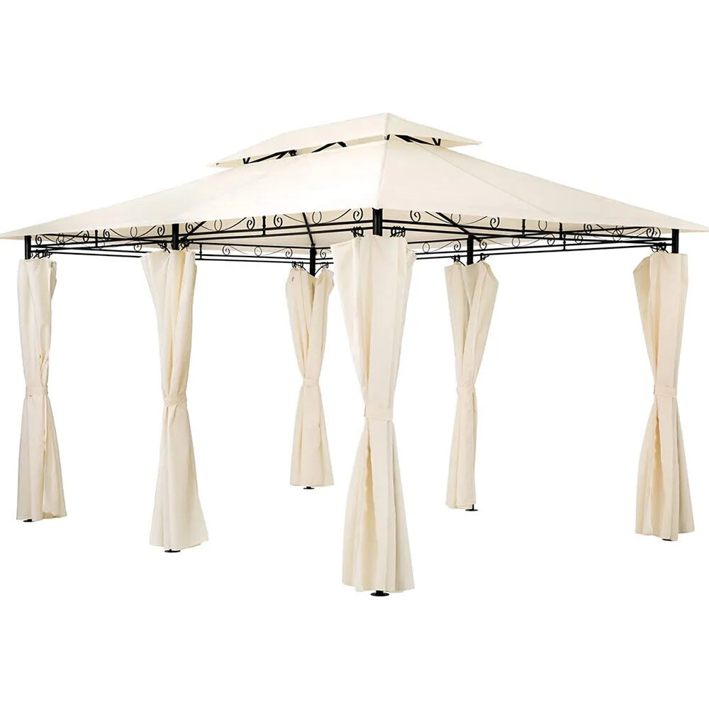 Gazebo Giardino 3x4 mt Metallo Tende Telo Poliestere Teli Antivento Beige