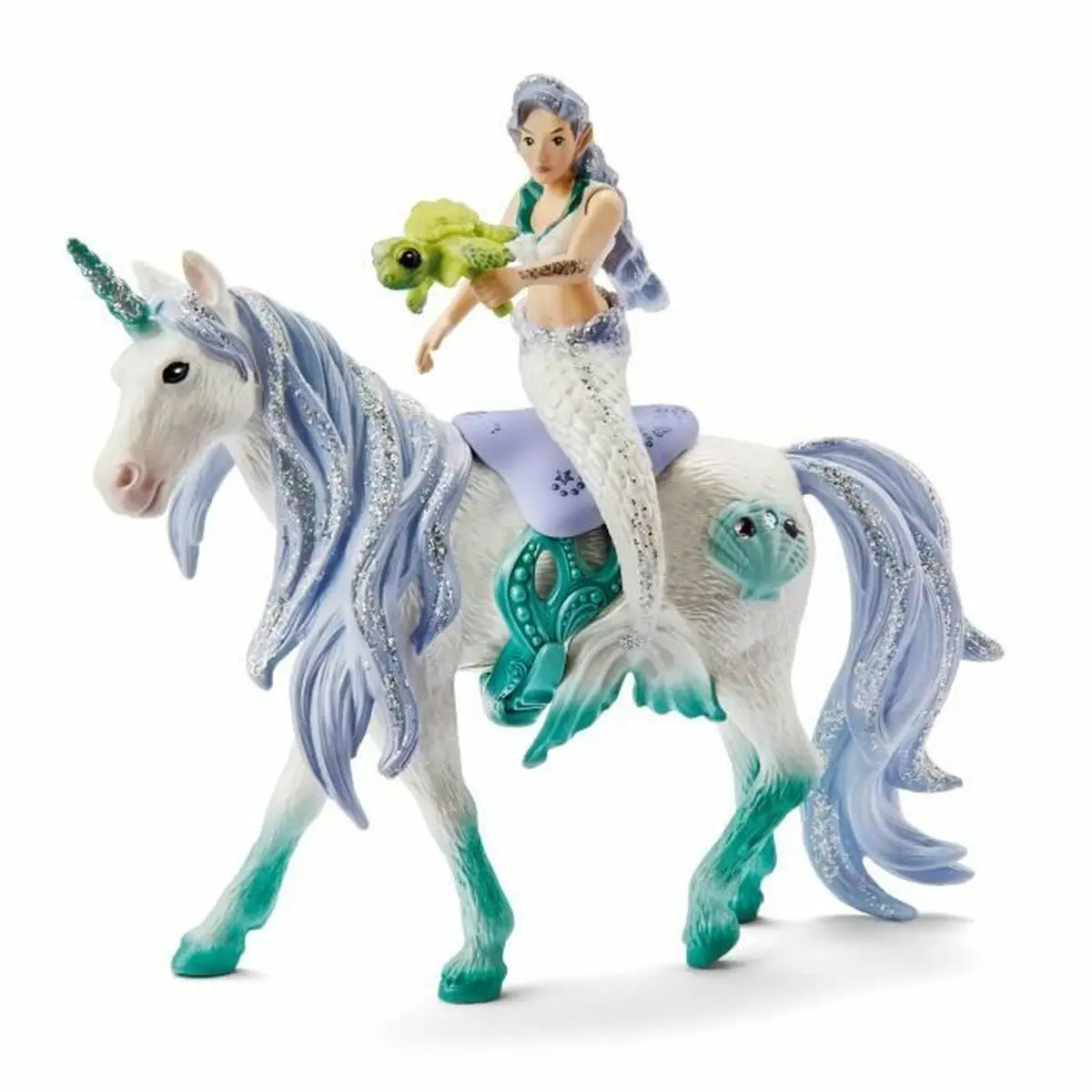 Statuetta Articolata Schleich Sirène chevauchant une licorne de mer