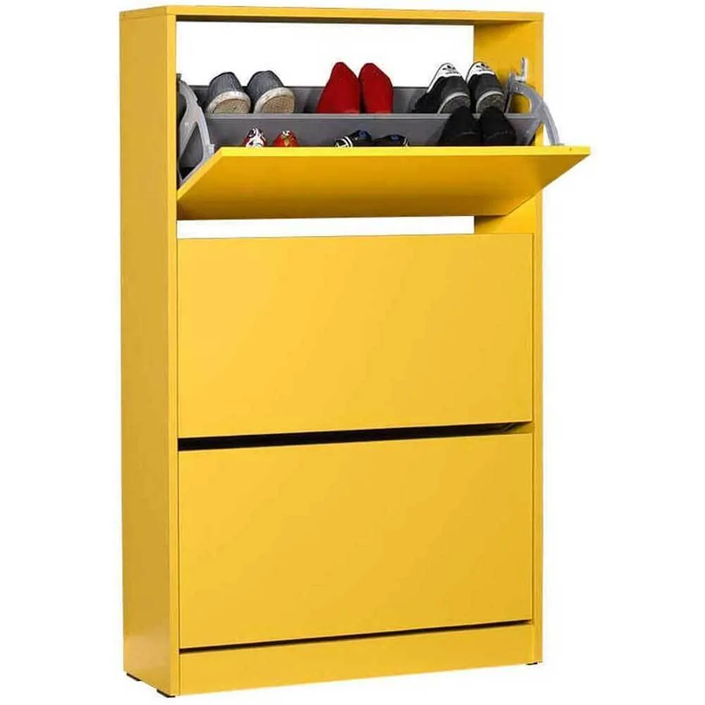 Scarpiera 3 Ante Ripiani Doppia Profondita Melamina 73X119X26 cm Colore Giallo