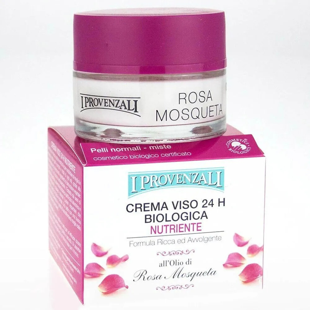 I Provenzali Bio Crema Viso 24H Nutriente Olio di Rosa Masqueta Barattolo 50ml