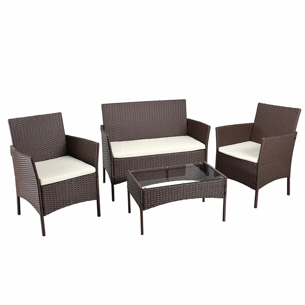 Set Salotto Completo Divano Poltrone Tavolino in Rattan Arredo Giardino Marrone