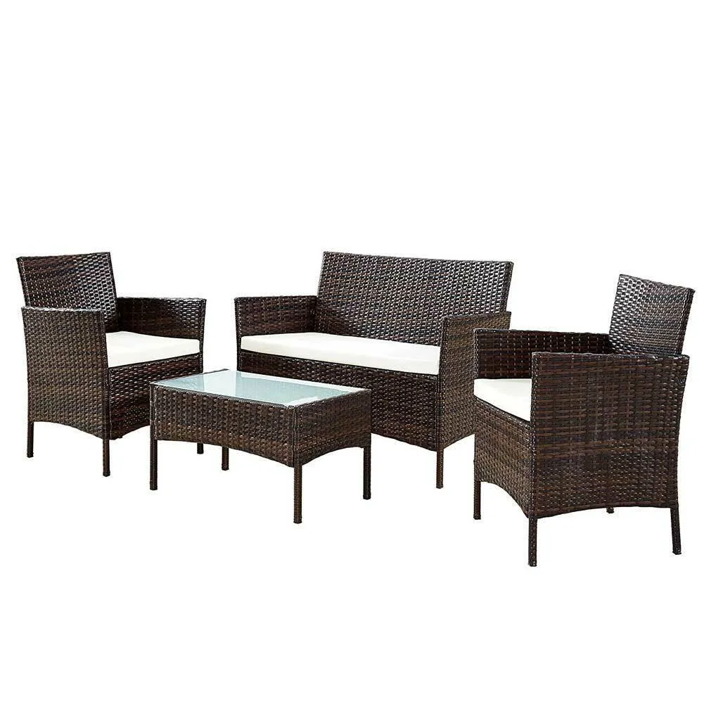 Set Salotto Completo Divano Poltrone Tavolino PolyRattan Arredo Giardino Marrone