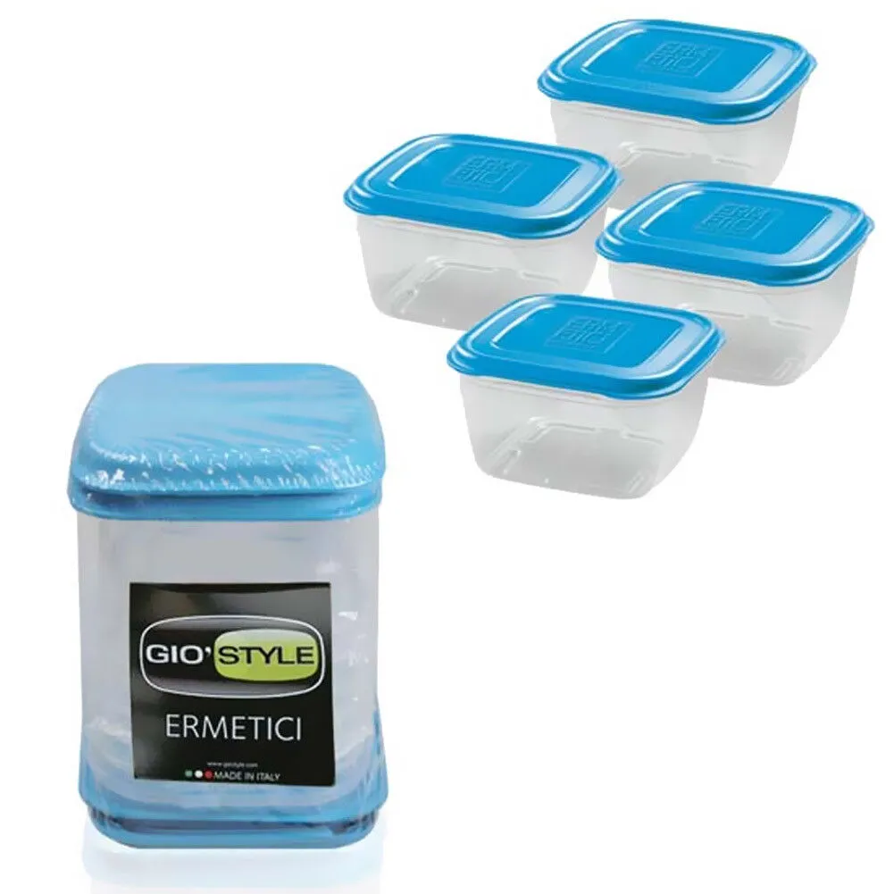 Set 4 Contenitori Quadrati In Plastica Ermetici 0,25 Lt Con Coperchio Azzurro