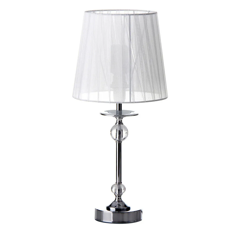 Lampada Da Tavolo Elegante In Metallo Con Paralume Acrilico Bianco Alta 42,5cm