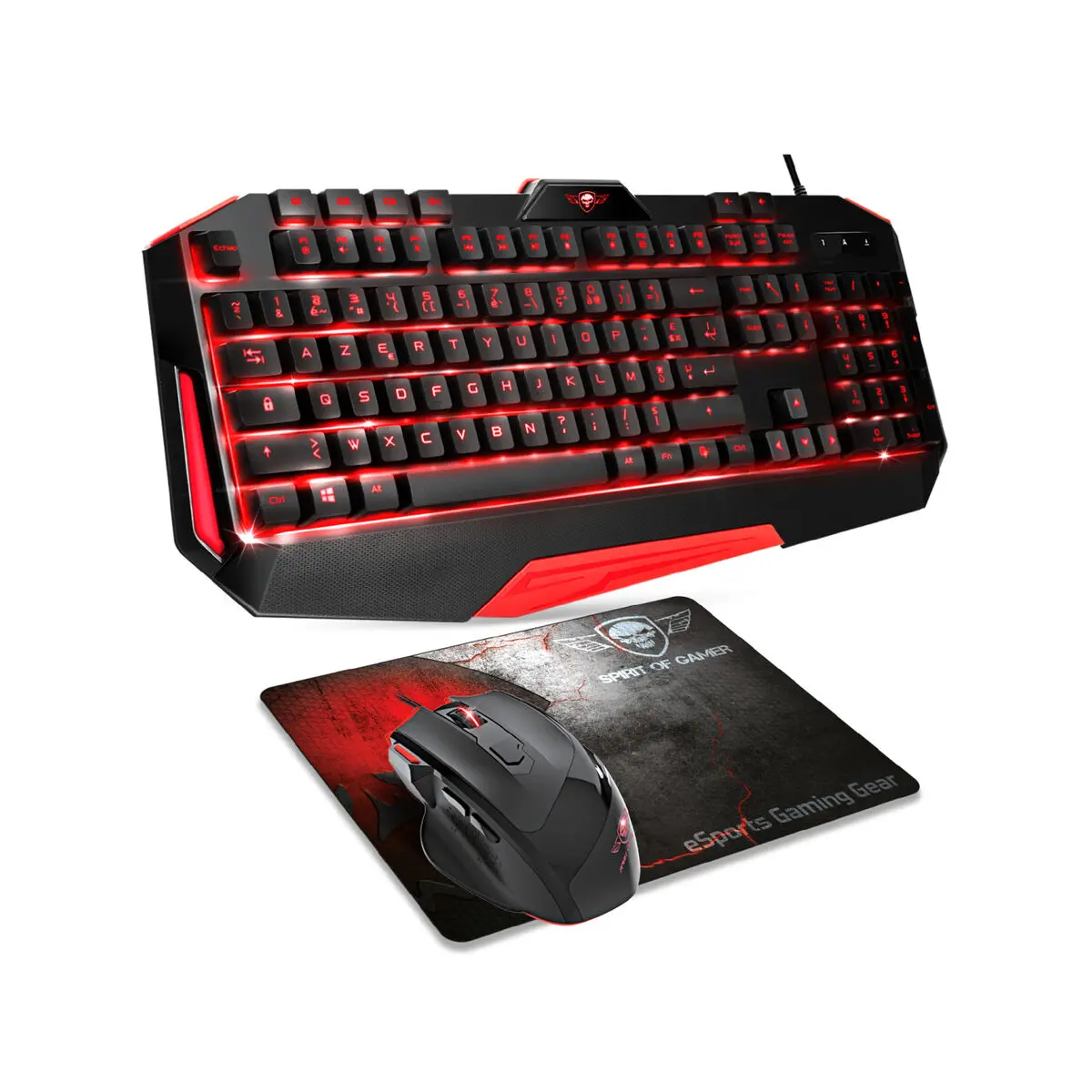 Tastiera e Mouse Spirit of Gamer SOG-3IN1-ES Nero Rosso AZERTY