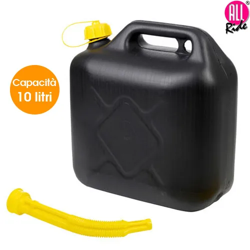 Tanica 10 litri con Tubo Flessibile per Benzina Acqua Carburante Nero All Ride