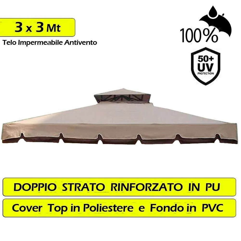 Telo Copertura Gazebo 3X3 350gr Ricambio Camino Antivento Antipioggia 3 x 3 mt