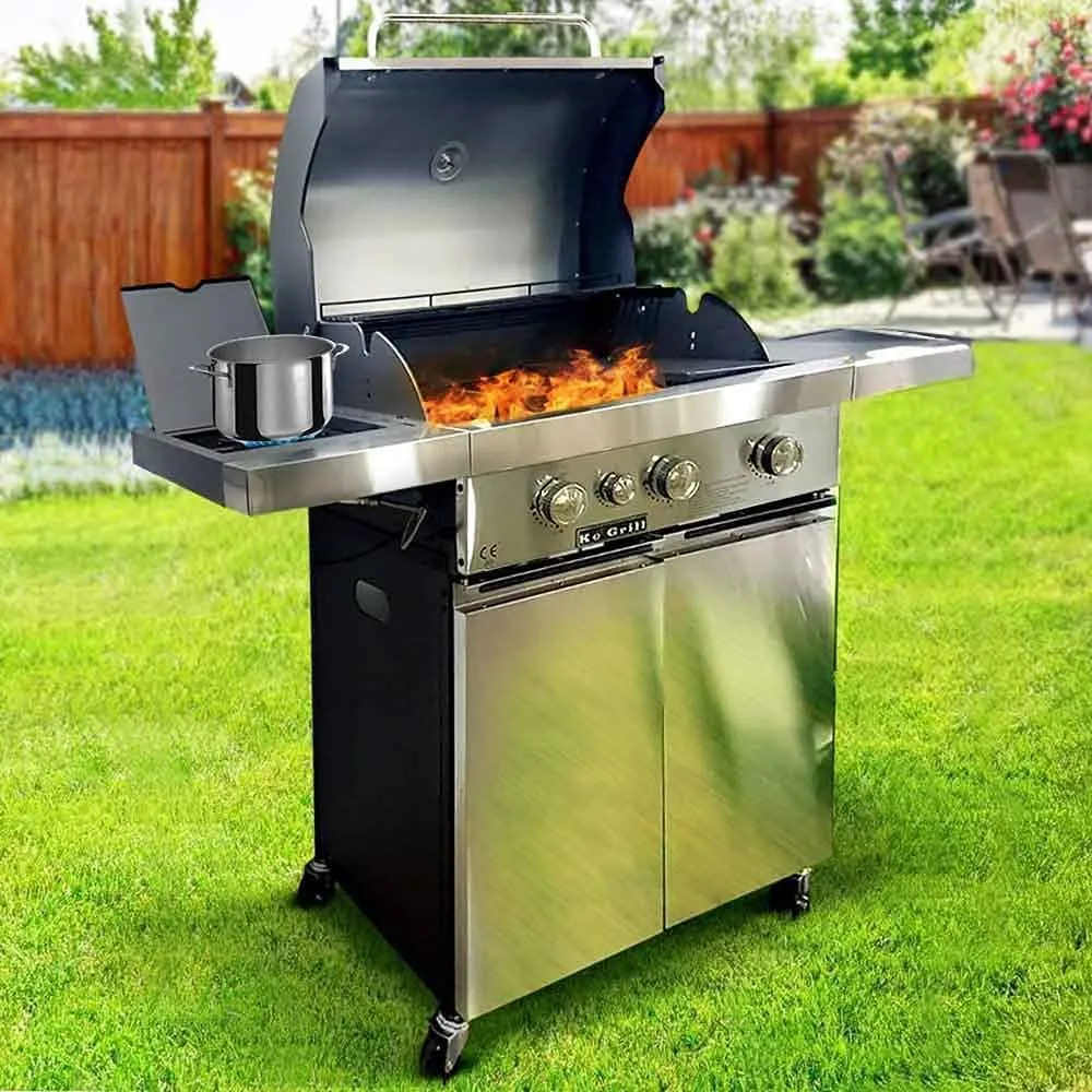 Barbecue a Gas Pietra Lavica 3 Fuochi + Fornello e Piano Laterali Doppia Griglia