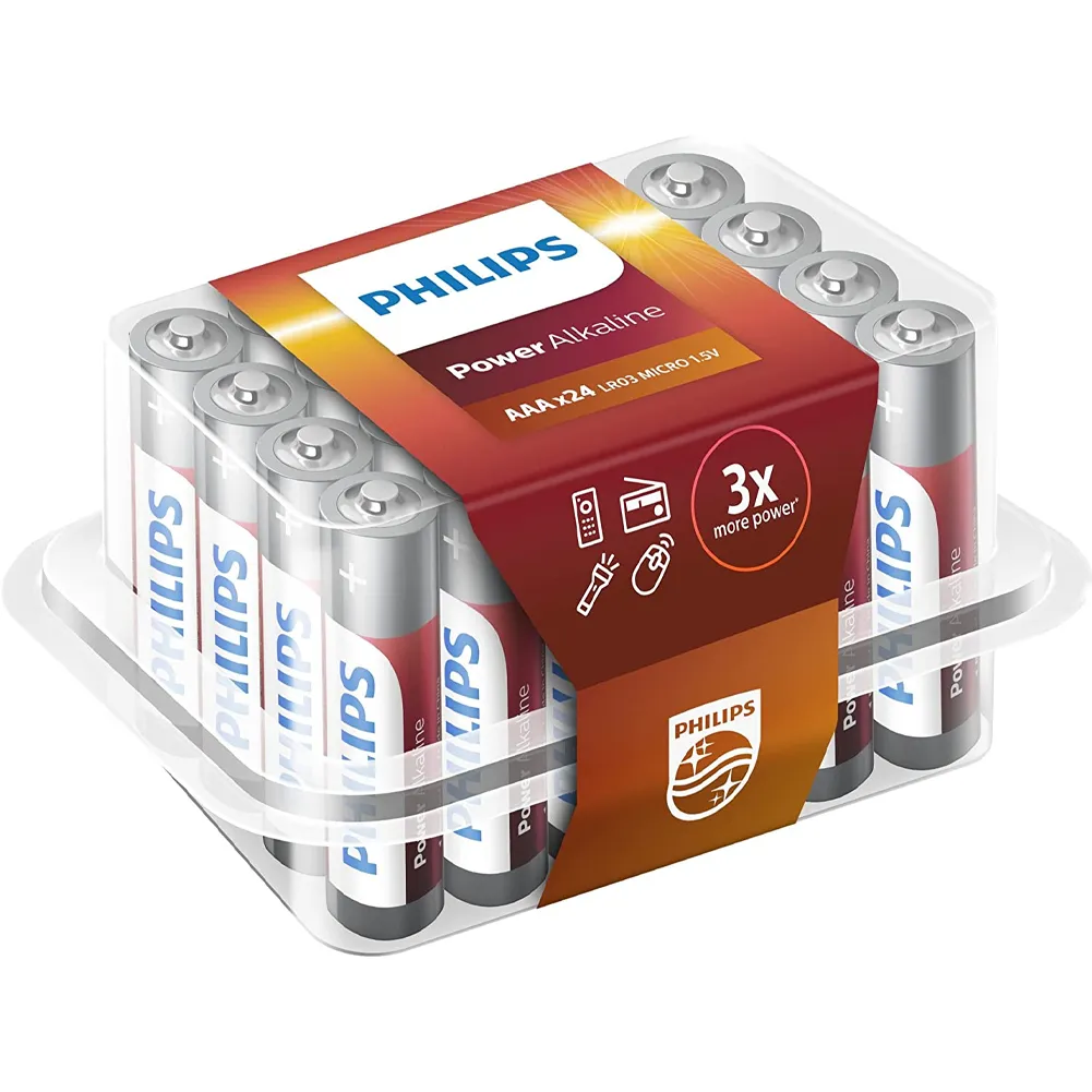 Confezione 24 Batterie Alcaline Philips Powerlife AAA Mini Stilo Pile Monouso 1,5 V