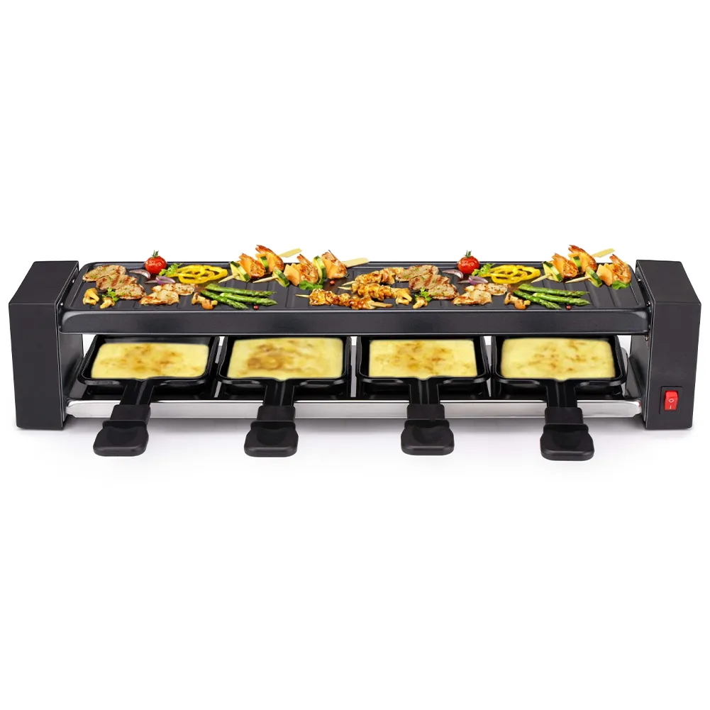 Griglia Raclette Gourmet 800W Piastra Grill Manico Termico Antiustioni 4 Persone