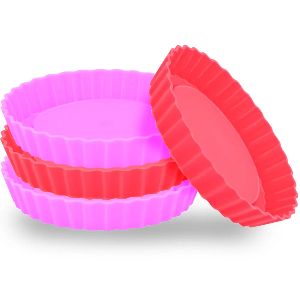 Set 4 Forme di Silicone per Dolci e Torte Salate 12,4 x 2,2 cm Rosa e Rosso