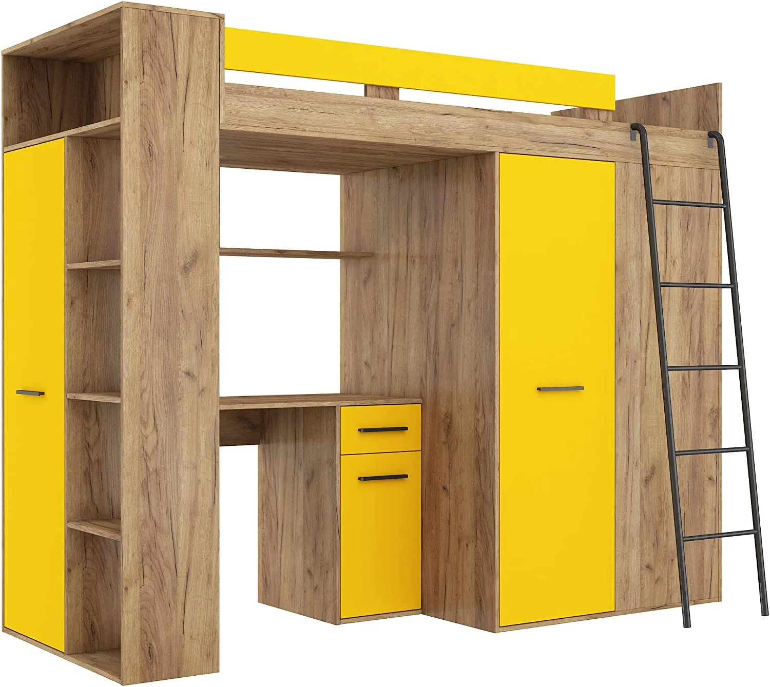 LETTO ARMADIO SCRIVANIA LIBRERIA BAMBINI VERANA P H190x120x236cm GIALLO ROVERE